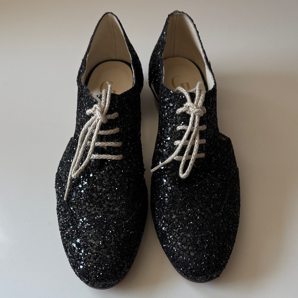 Black Glitter Women's Lace-Up Shoes